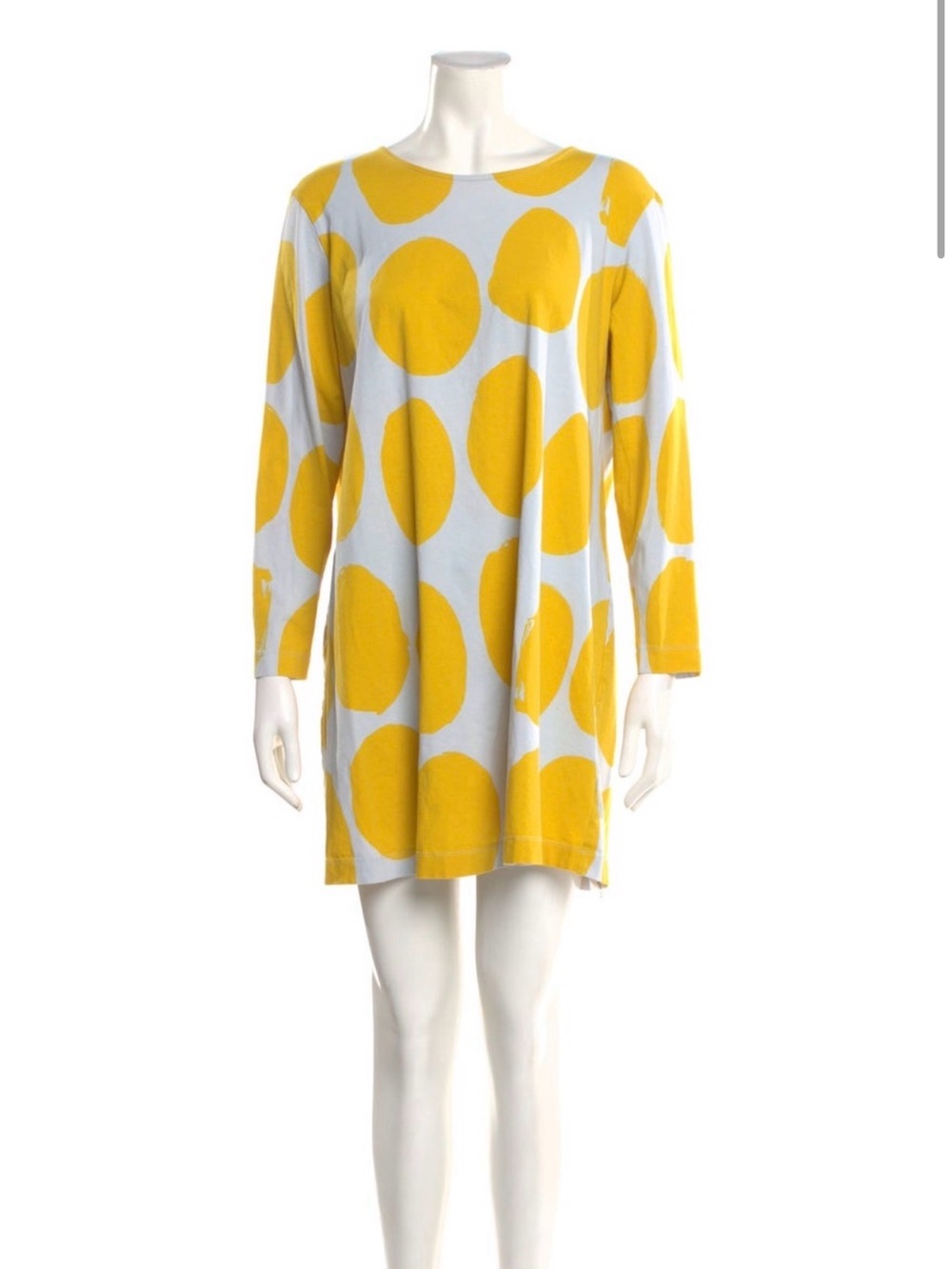Marimekko Kivet Dot Print Mustard Yellow Long Sleeve Shift Dress L